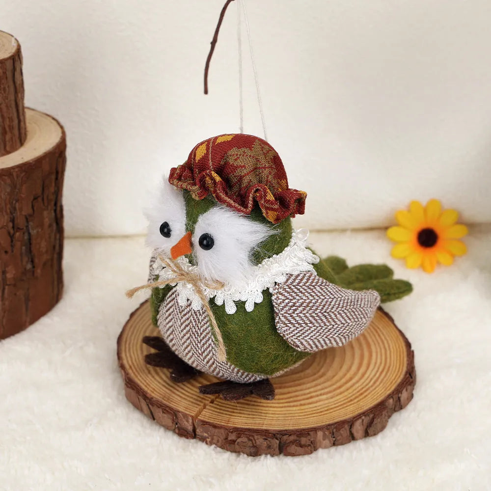 Thanksgiving Day owl harvest bird pendant ornament in orange and green polyester cloth