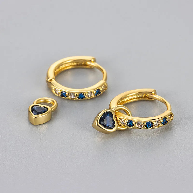 Women's heart drop earrings with coloured zircon stone in gold tone setting