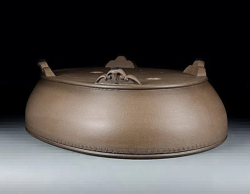 Handmade oval black mud green purple sand flowerpot, 50cm long classical planter.