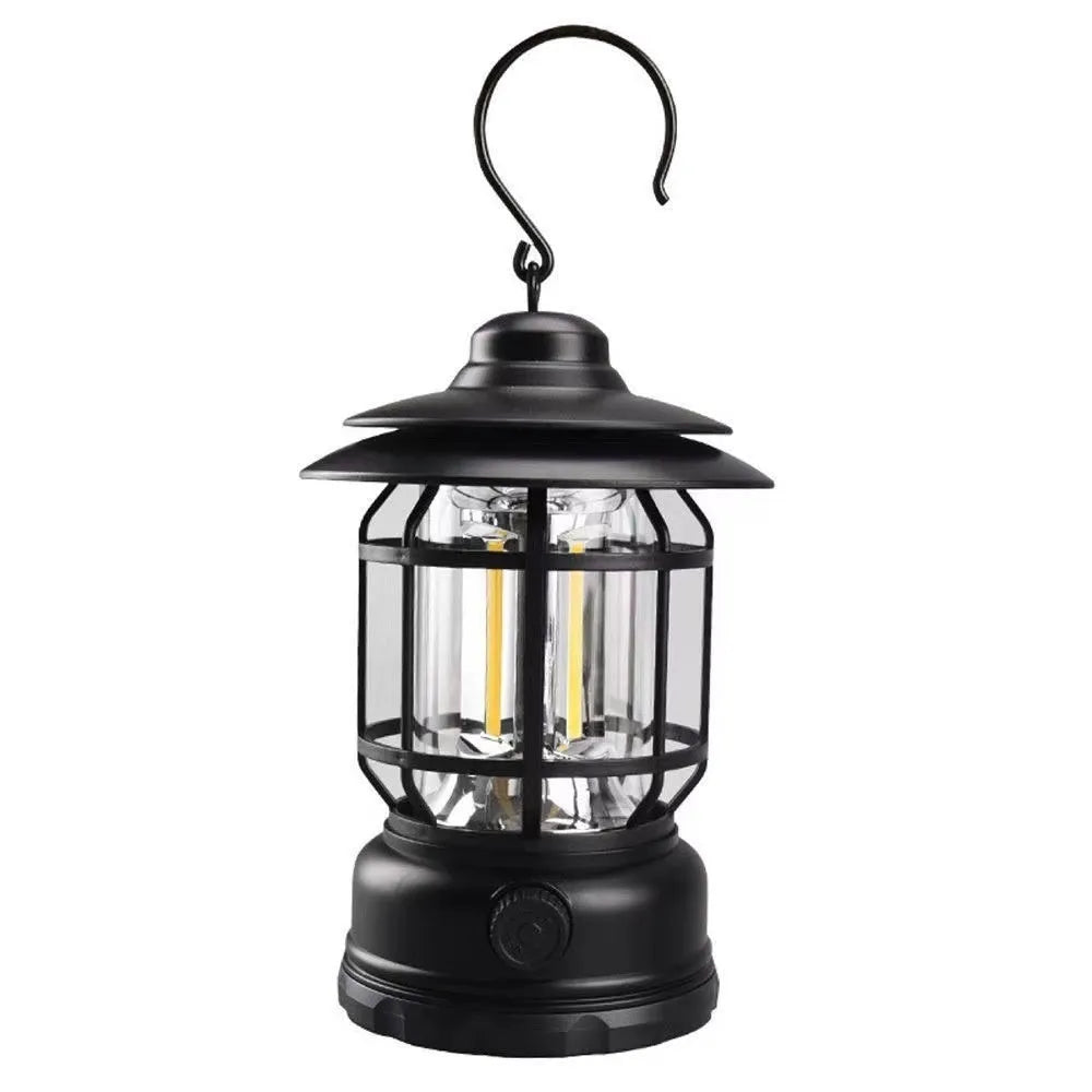 Portable LED camping lantern with magnetic base in dark green, black or red colours