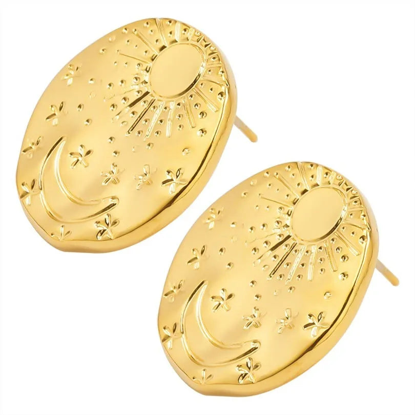 304 stainless steel geometric shell stud earrings in gold or silver electroplated finish