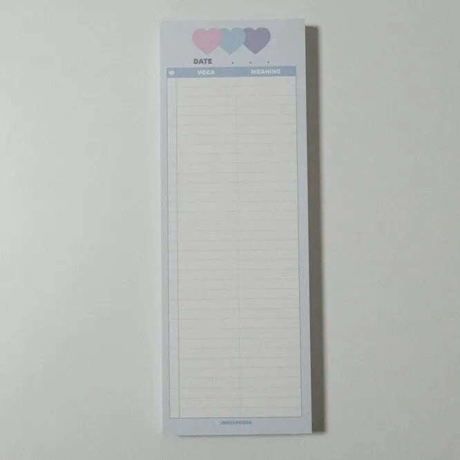 Vertical double-sided English words notepad in B5 half size with pink, purple and blue colour options