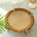 Brown woven rattan cat hammock with square 46cm base and raised sleeping platform