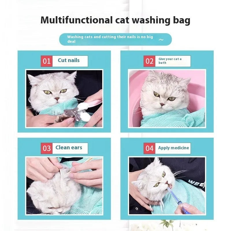 Upgraded cat grooming bag with detachable sponge in grey and white colour option