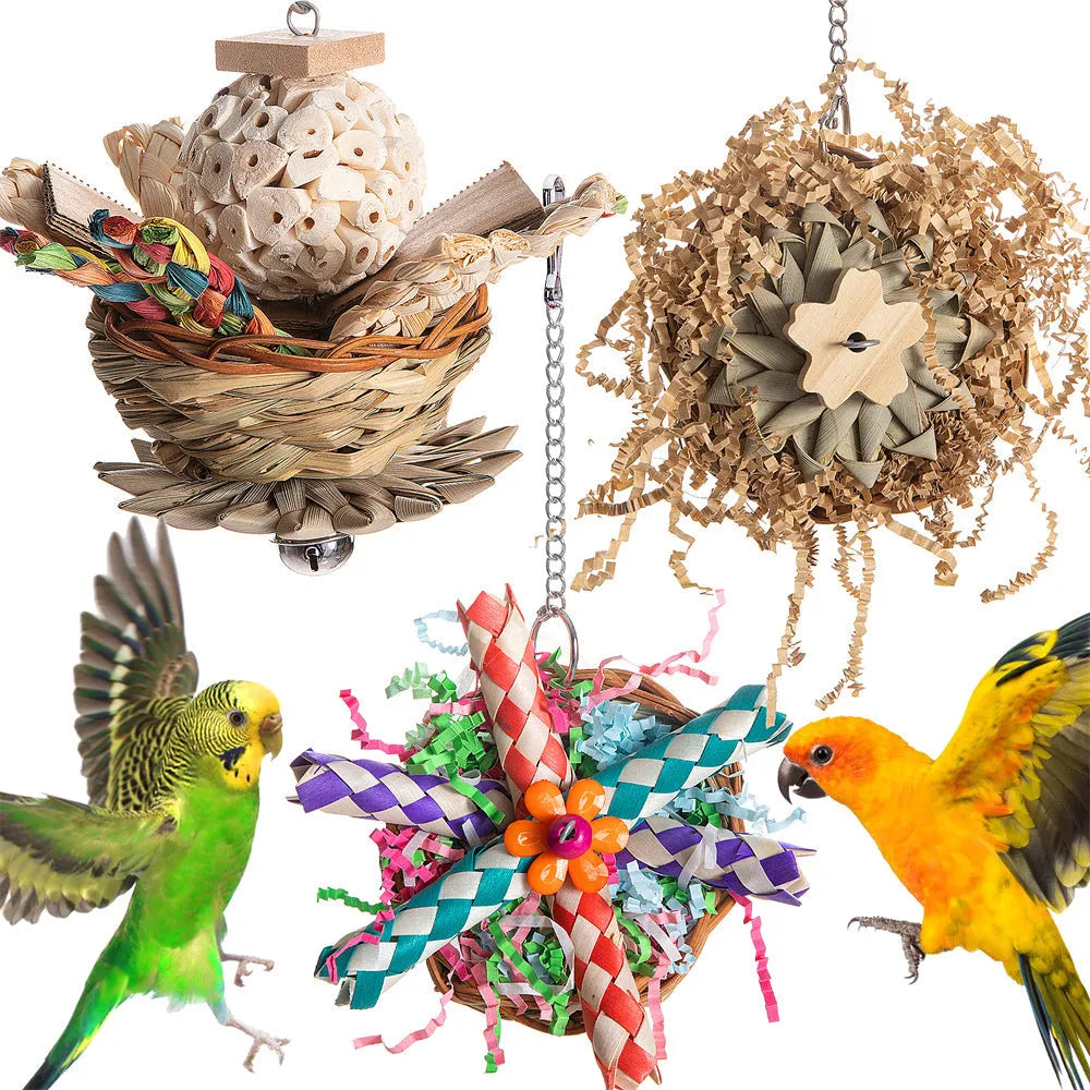Parrot gnawing molar toy supplies three-set bundle for large birds including African Greys