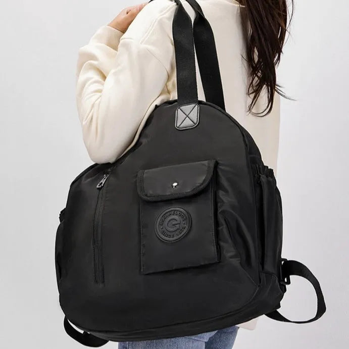 Outdoor large capacity nylon backpack with sandwich pocket in black, khaki, or green letters colour