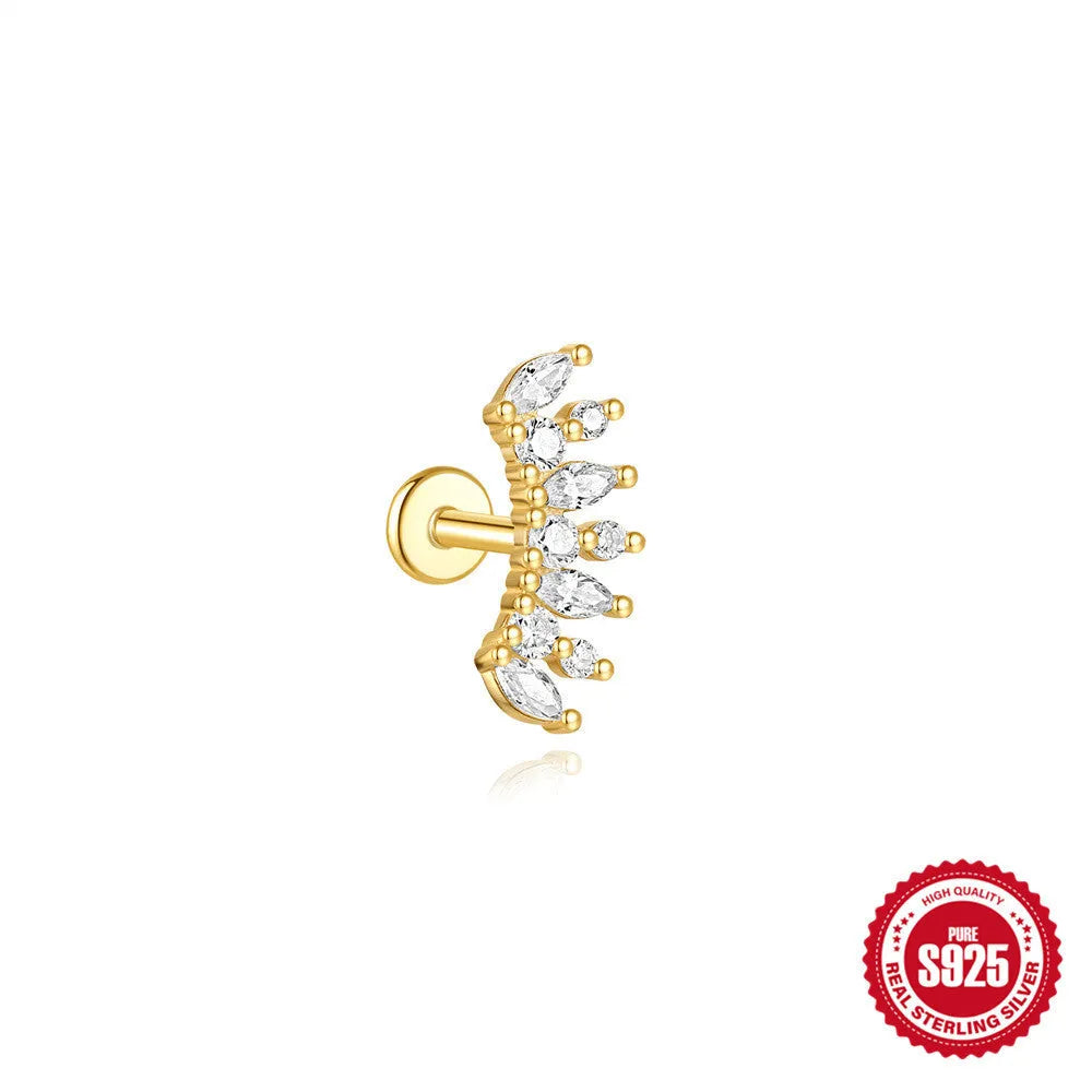 S925 sterling silver water drop earrings with a flat spiral geometric design in a gold tone.