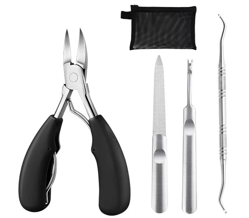 Stainless steel nail clippers with coloured ABS plastic handle and dead skin scissors