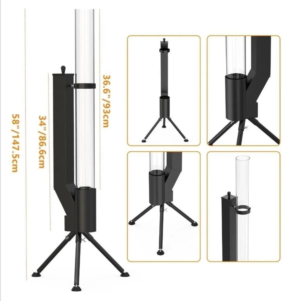 Vertical cast iron rocket furnace wood burning stove for courtyard heating.