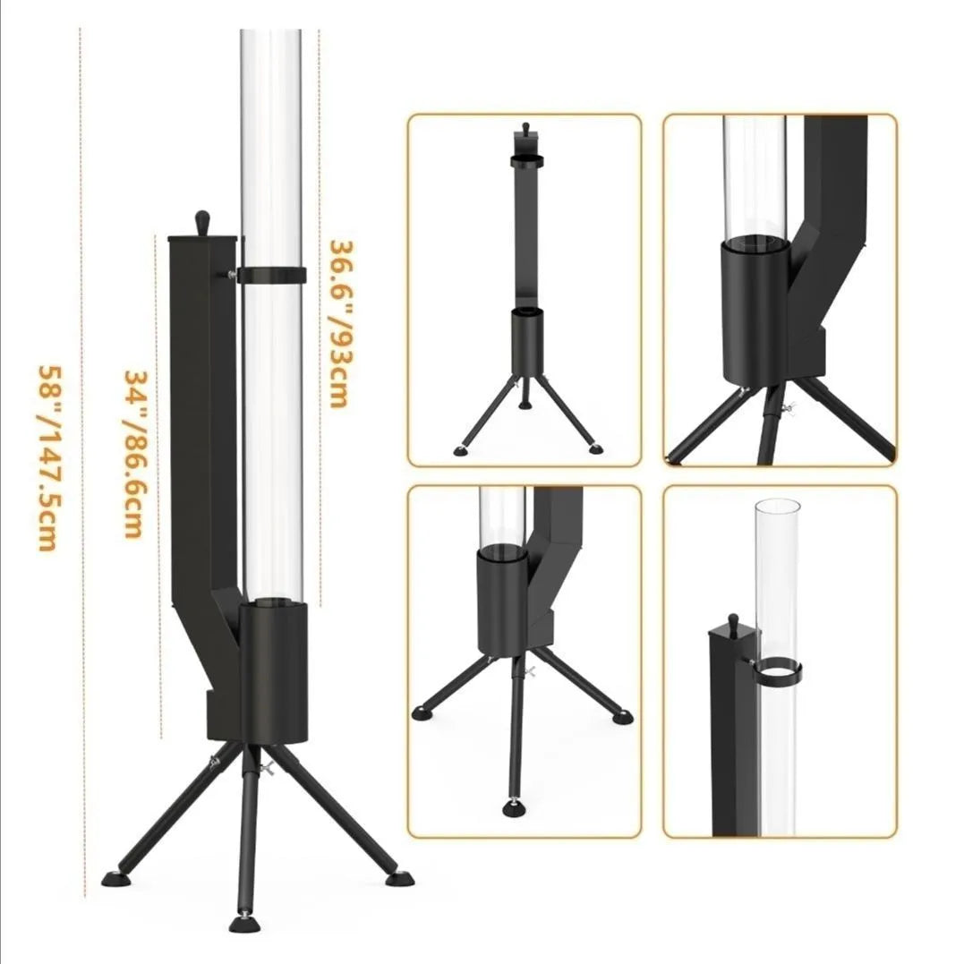 Vertical cast iron rocket furnace wood burning stove for courtyard heating.