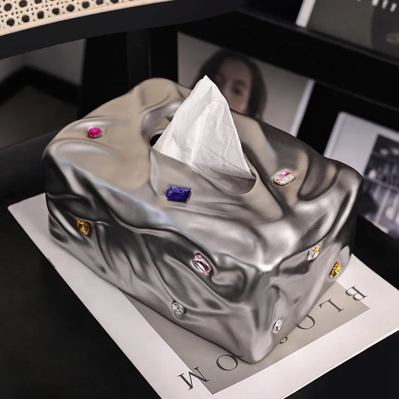 Ceramic tissue box in matte white or silver finish for home decor