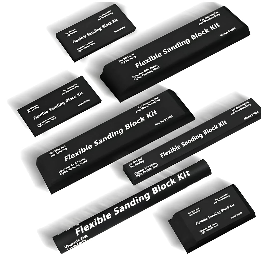 Set of seven black frosted EVA display blocks with metal construction for photography and staging.