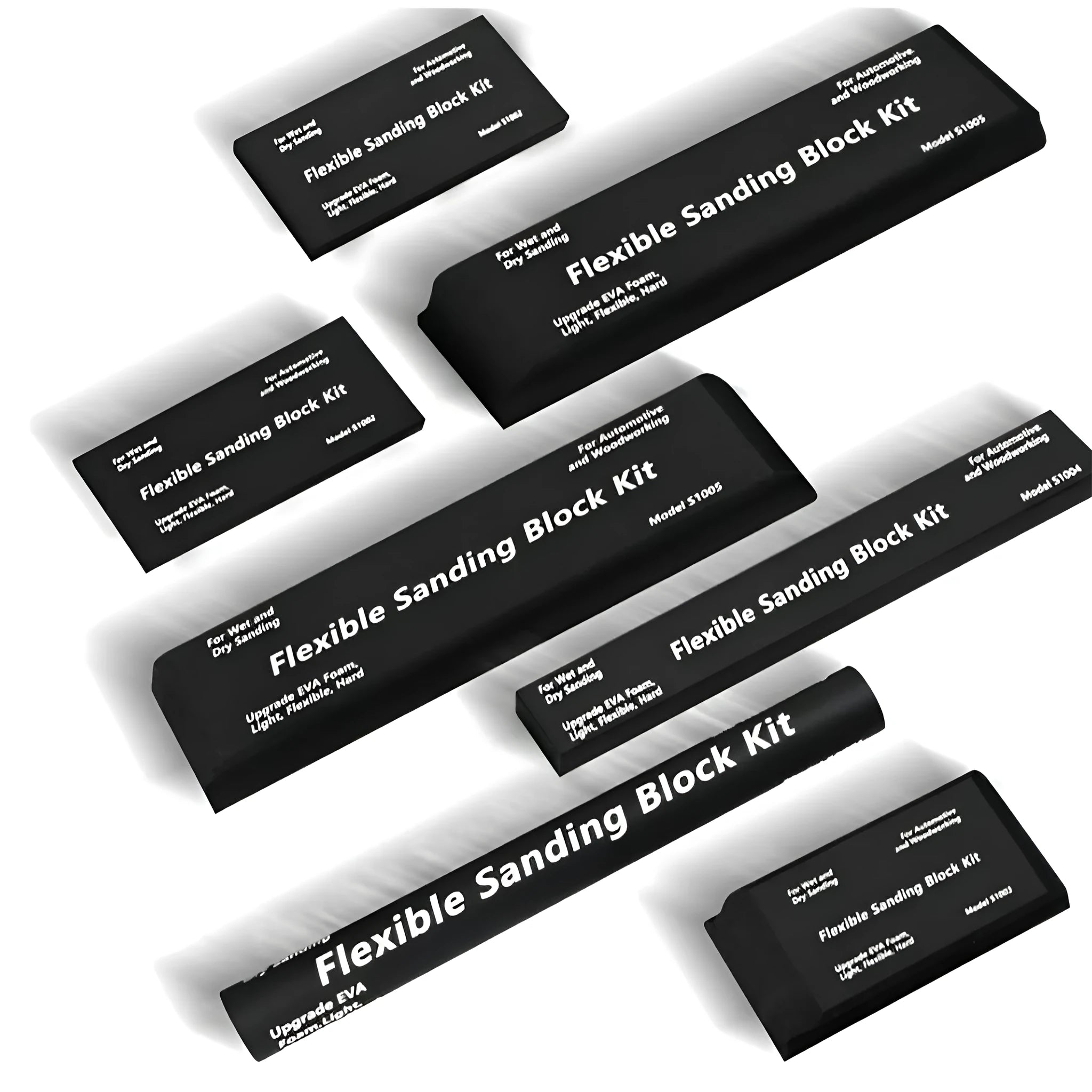 Set of seven black frosted EVA display blocks with metal construction for photography and staging.