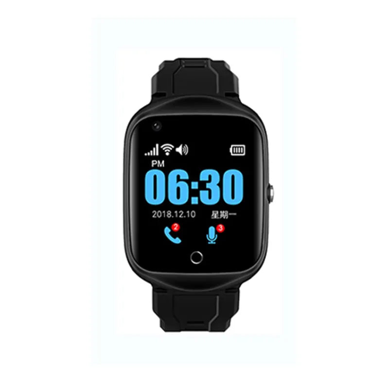 Square screen GPS tracking watch for elderly with SOS button and silicone strap in three colour options