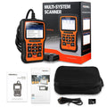 Foxwell NT510 orange and black automotive diagnostic tool with large colour screen and data cable