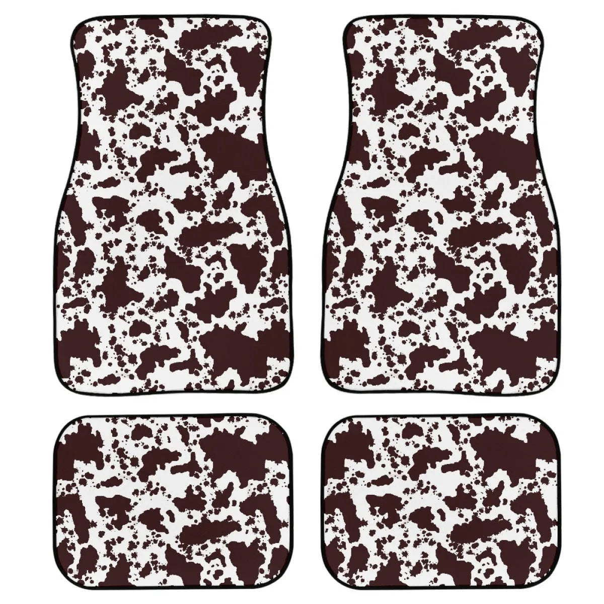 Black printed rubber car foot mat set showing 20mm thickness and waterproof texture for universal vehicle fit