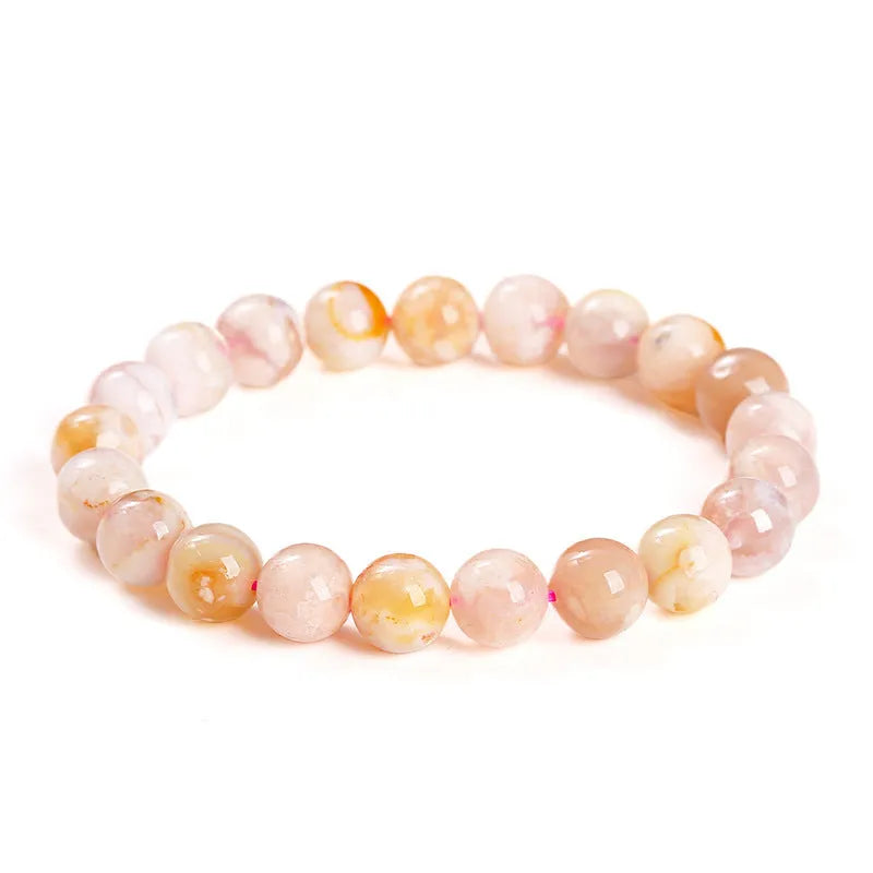 3A natural cherry agate bracelet with round polished beads in sweet style for women
