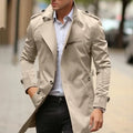 Men's mid-length cotton casual jacket with lapel collar in army green.