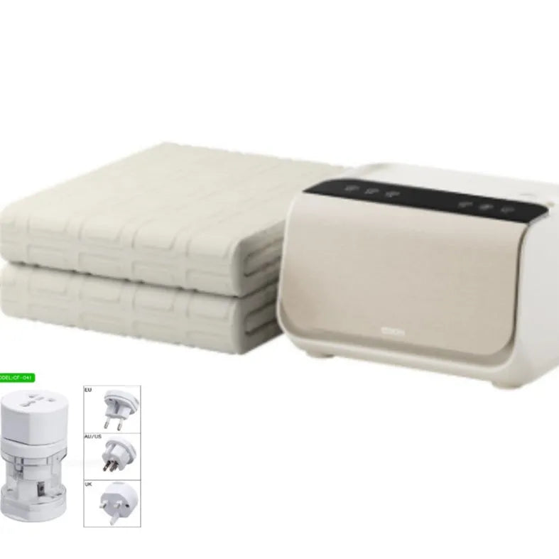 White Aideng electric water blanket with smart host controller in 1.4x2m and 1.8x2m sizes.