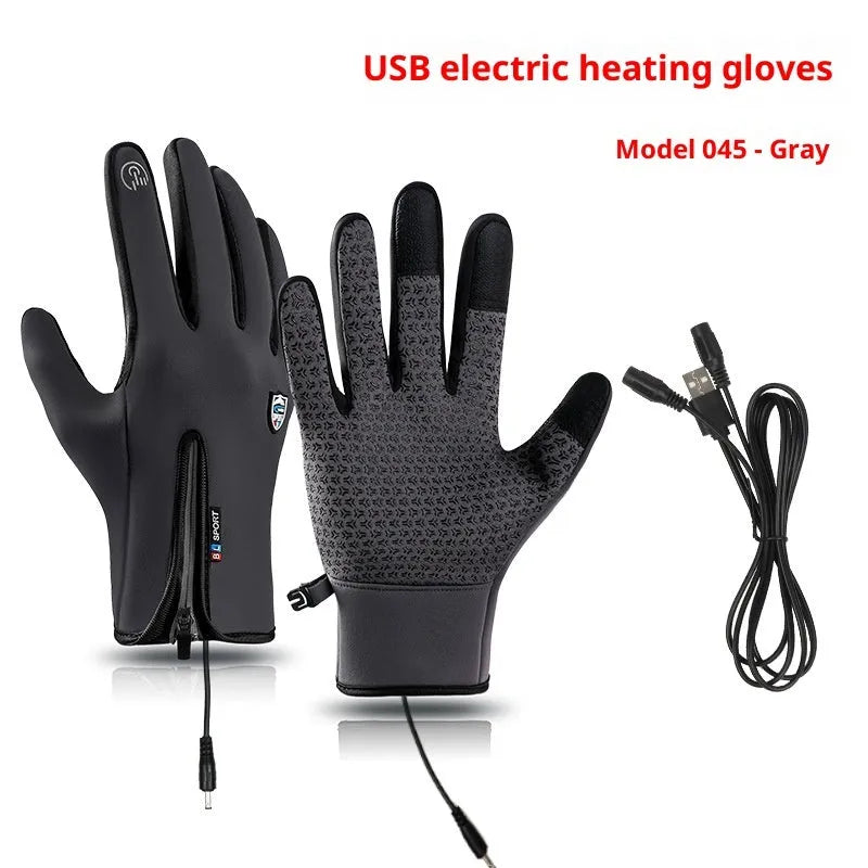 USB heating men's and women's winter cycling gloves in constant temperature black with reflective night vision panels