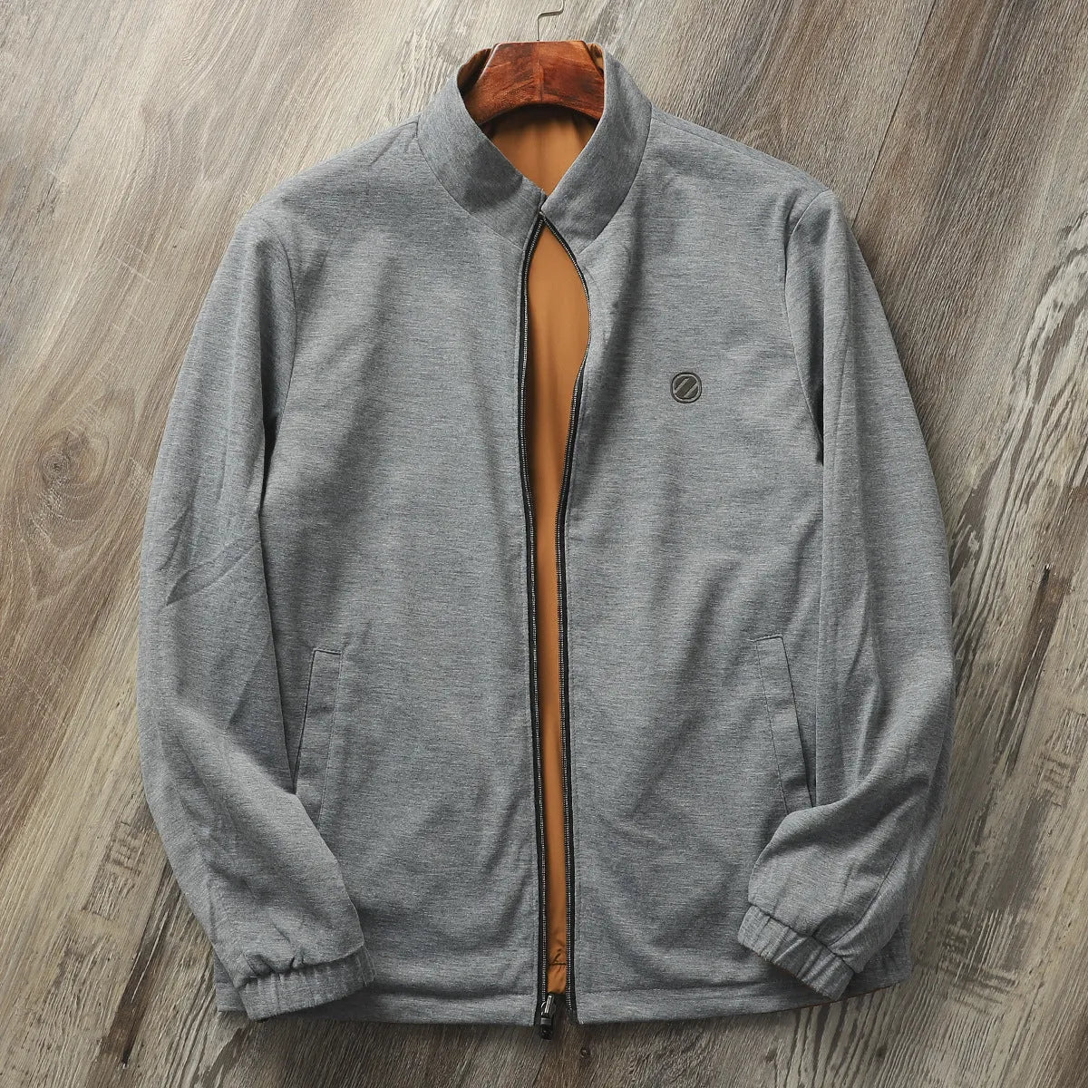 Men's stand collar business casual jacket in polyester-cotton blend available in four colours