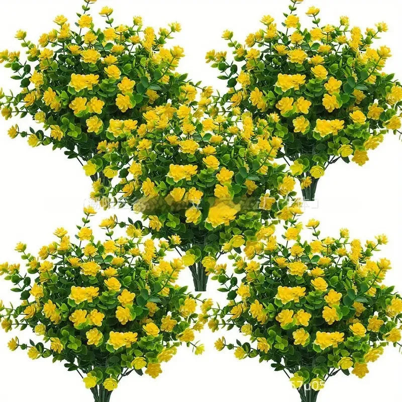 Plastic artificial eucalyptus camellia bouquet in mixed colours for wedding decor and photography props