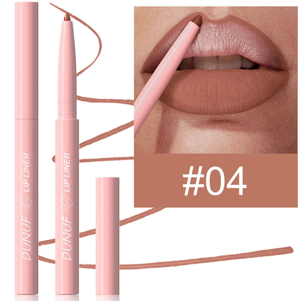 Velvet matte lip liner pencil in a choice of 12 colours for easy application.