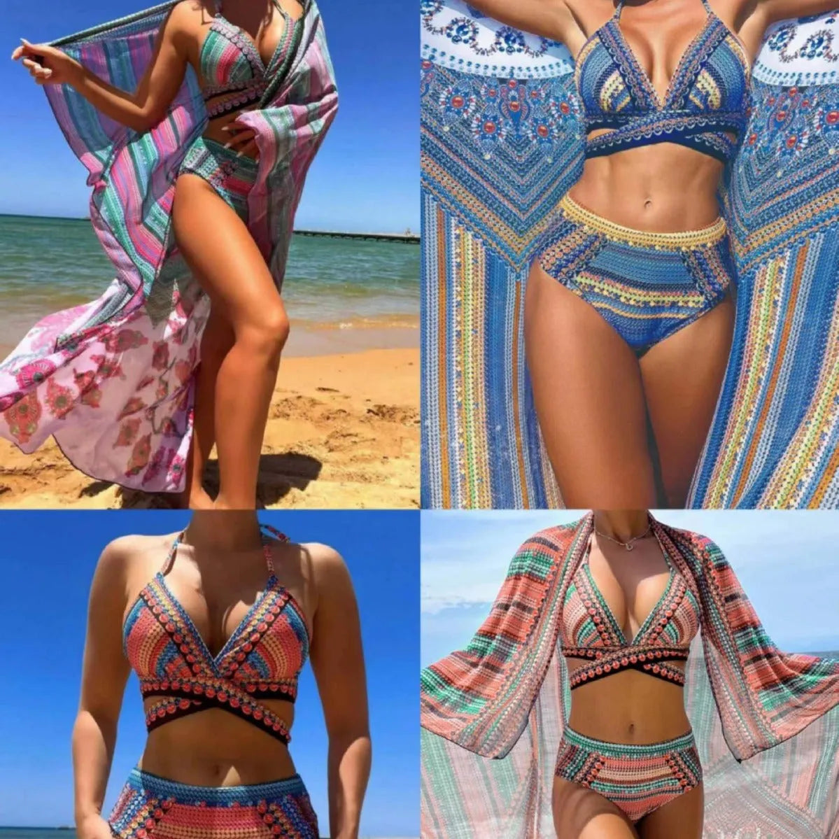 Women's high waist swimsuit with cross bandage design in blue red colour option