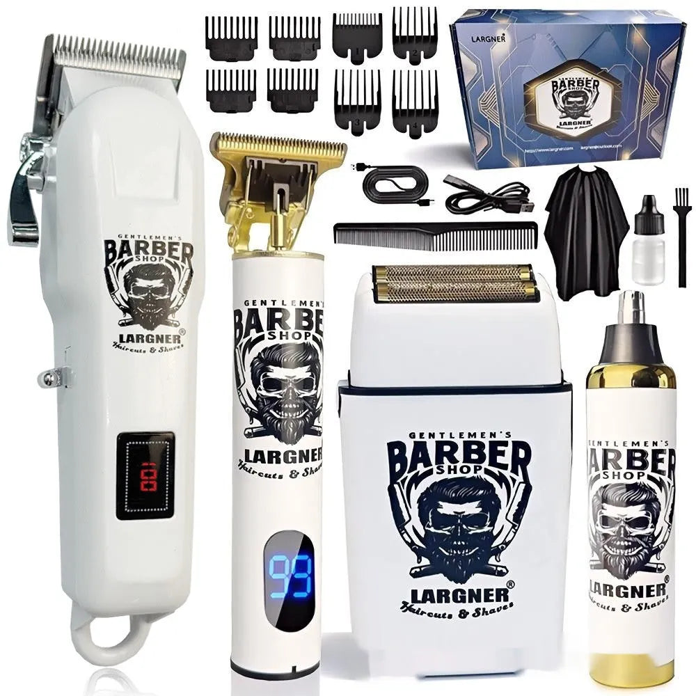 USB rechargeable stainless steel hair clipper with 4-in-1 grooming kit components