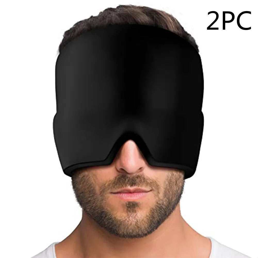 Black elastic cloth gel eye mask for headache relief measuring 22cm by 17cm