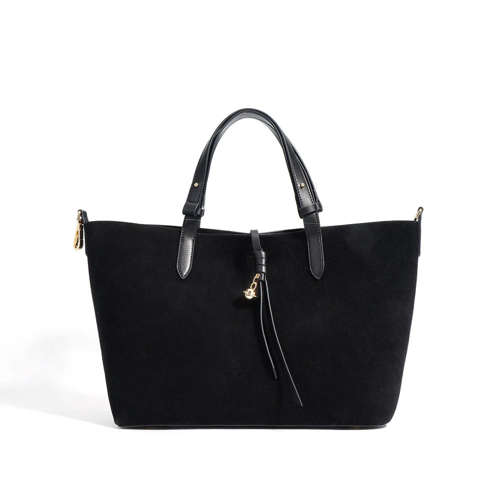 Autumn and winter Maillard-style retro tote bag in olive green with bucket shape, cotton lining, and document pocket