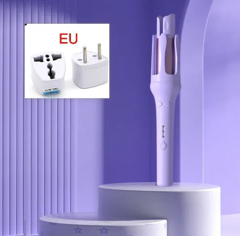 White automatic hair curler with 32mm ceramic barrel on a countertop.
