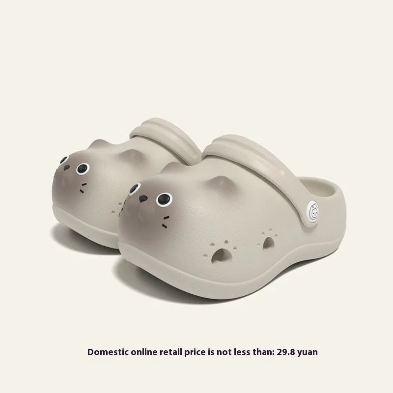 Children's closed toe slippers in grey brown, pink, and yellow, EVA foam, cartoon paradise style, sizes 130 to 180