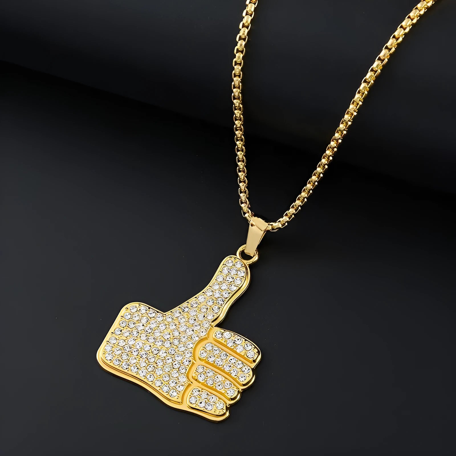 Geometric gold-tone alloy pendant necklace for women with an inlaid zircon stone.