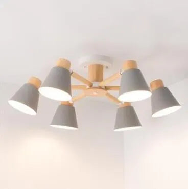 Nordic ironwood ceiling lamp with macaron design in multiple head configurations
