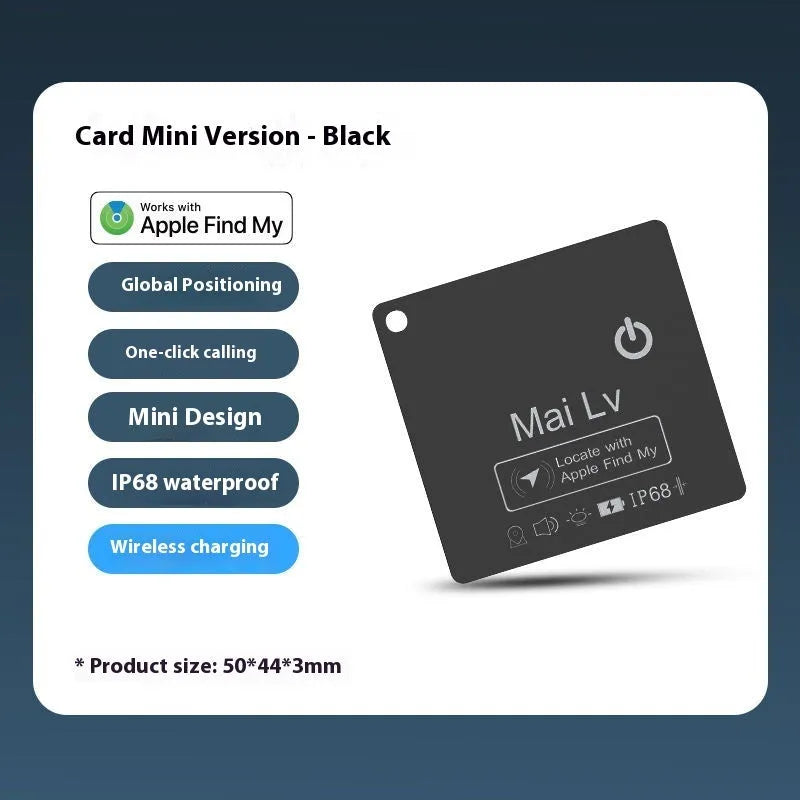 MFI Findmy rechargeable card-type tracker with global positioning, black long battery life edition, 84x52x1.5mm