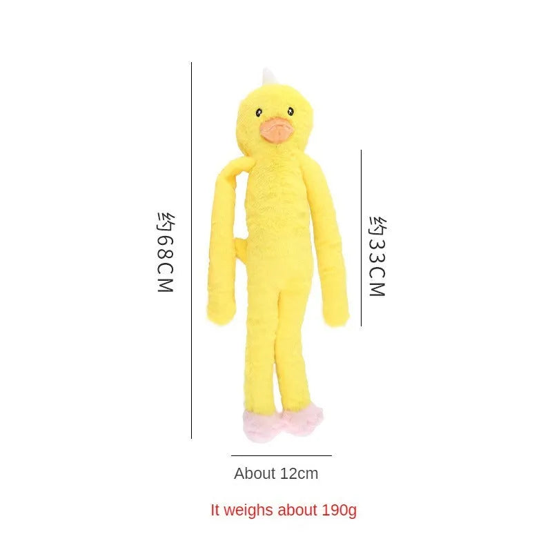 Large pink and yellow plush dog toy with squeaker and rattle paper for golden retrievers