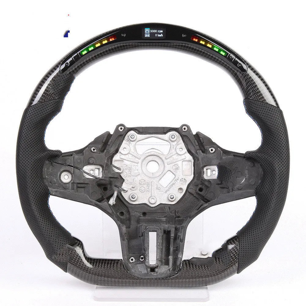 Black carbon fibre LED sports steering wheel for BMW X3 and X5 models