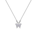 Women's square line opal butterfly necklace in 925 silver with a cross chain, shown in silver colour.