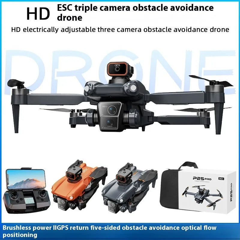 P25 dark blue dual lens brushless drone with 540° obstacle avoidance and GPS return