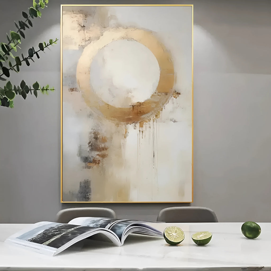 Handmade oil painting canvas wall art modern abstract golden circle design rolled frameless