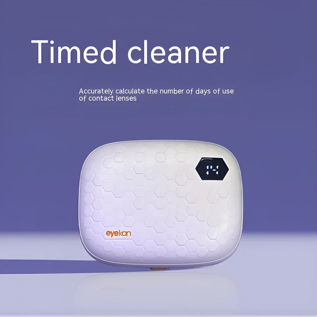 Automatic ultrasonic cleaning machine for glasses in blue, pink, or pearl white.