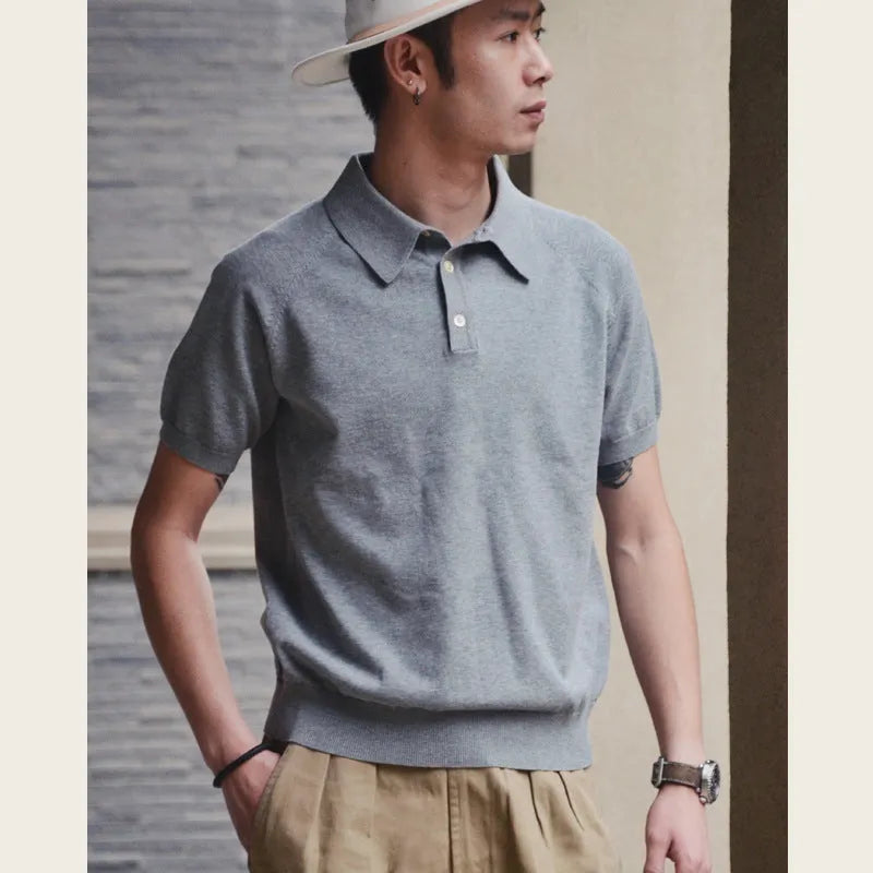 Retro slim fit short-sleeved cotton T-shirt shown in a solid colour on a model.