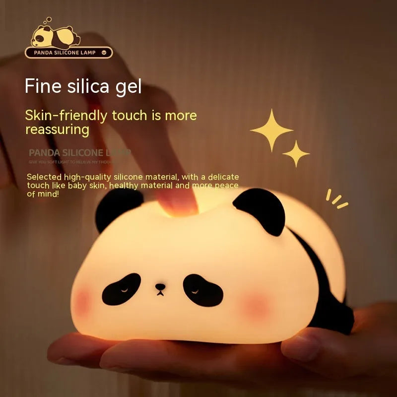 Rechargeable panda-shaped night light with warm white LED illumination and silicone construction