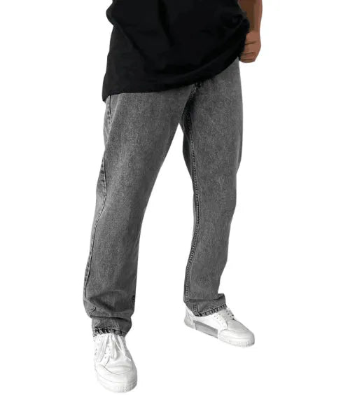 Men's cotton cowboy bootcut trousers in dark blue with stone wash finish, slightly flared leg