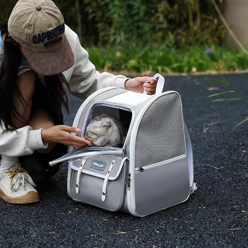 Pet bag in solid colour 1037 Gray, Oxford material, breathable carrier for cats up to 7.5kg and dogs up to 4kg