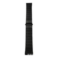 Black carbon fiber watch band for Apple Watch showing chain links and metal clasp on a white background