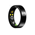 Black ceramic smart ring for heart rate, blood oxygen, and sleep monitoring on finger