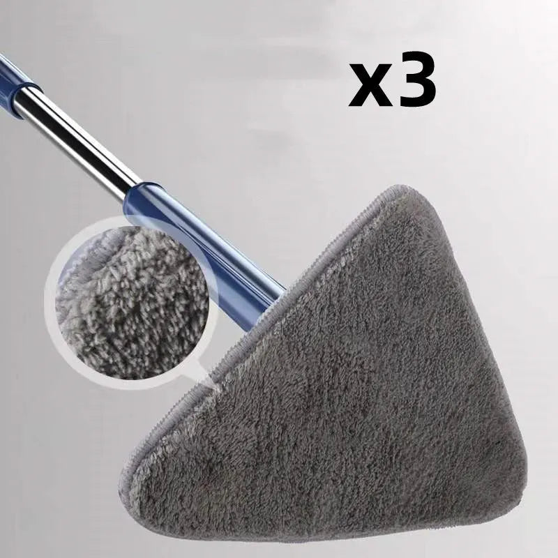 Extendable triangle cleaning mop with rotating head and stainless steel pole in blue colour