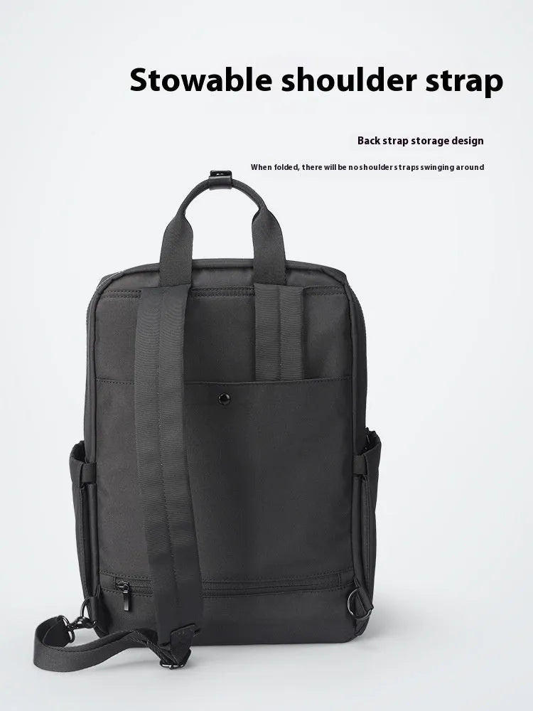 Elegant black Oxford cloth computer backpack with 20-35L capacity shown front view